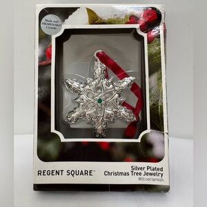 Vtg Regent Square Silver Plated Christmas Snowflake Jewelry w/ Swarovski Crystal